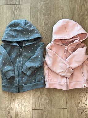 Carter's Hooded Zip Sweatshirts in Pink and Gray Polka Dot